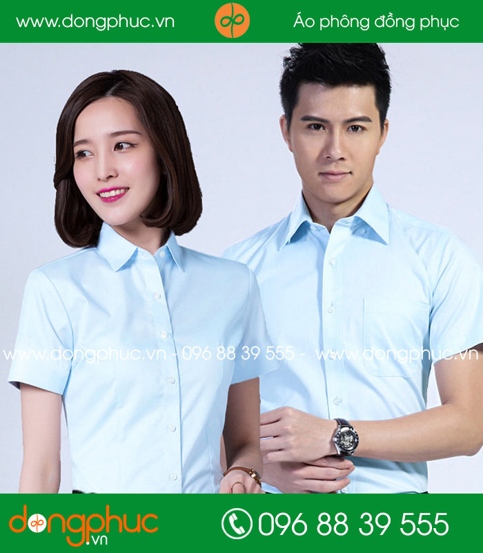 Đồng phục áo sơ mi màu xanh dương cộc tay